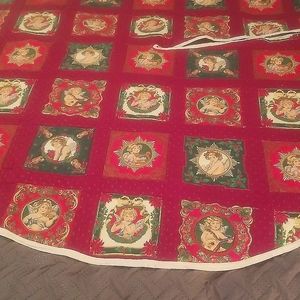 Vintage Large Christmas Tree Skirt, Quilted, Angels Red Green, Grandma, Holiday